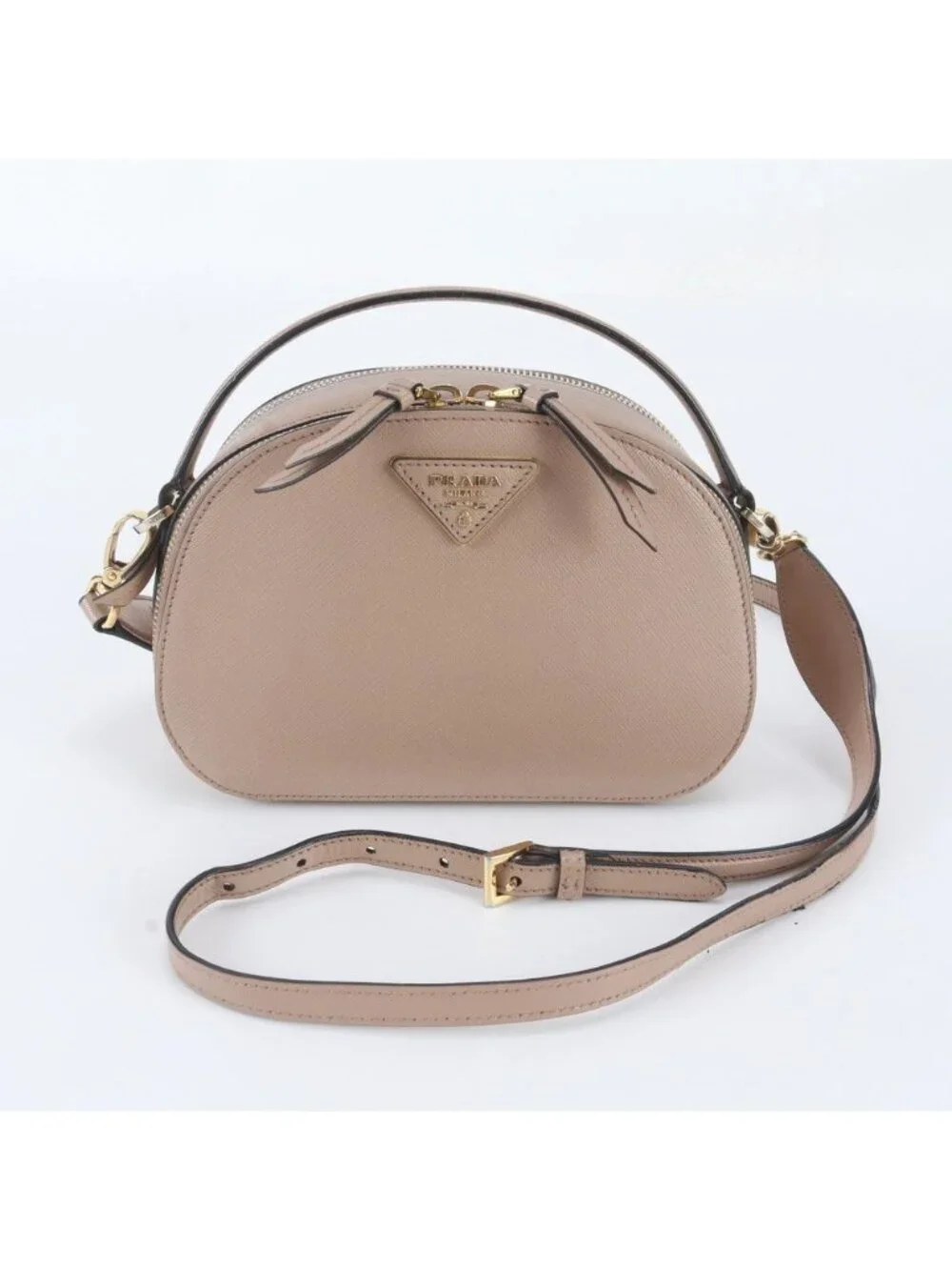 Prada Saffiano Triangle Logo Leather 2-Way Shoulder Bag Crossbody Hand